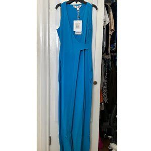 NWT Diane von Furstenberg 100% silk cyan blue gown